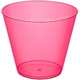 Party Essentials Hard Plastic 9-Ounce Party Cups and Old Fashioned Tumblers, Neon Pink, 25-Count