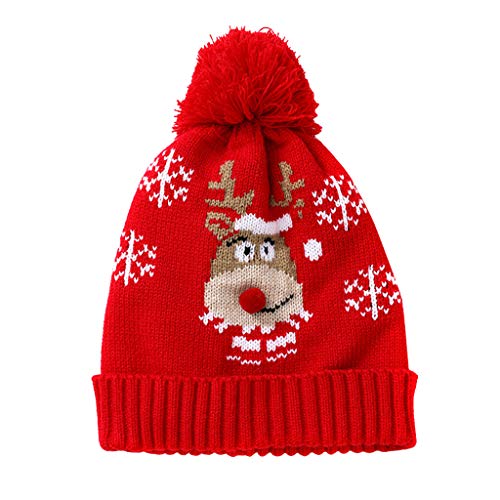 Kids Winter Warm Knit Beanie Hat and Scarf Set 2 Pcs,Crytech Pom Pom Deer Crochet Knitted Slouchy Snow Skull Ski Cap for 1-6 Years Baby Toddler Infant Boy Girl Christmas Accessory Gift (Elk)