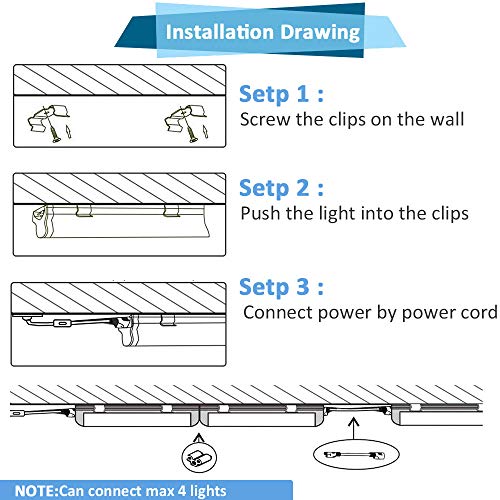 T8 1 Foot LED Light Fixture for Under Cabinet, 6W, 6000K, Cold White, Led V Shape Integrated Tube Lights, Read, Closets, Hallways, Stairways, Clear Lens, 1 Pack