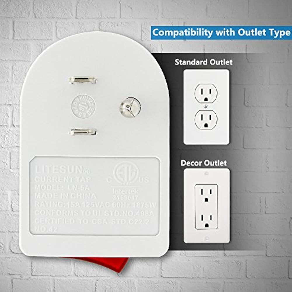 Grounded Outlet Switches Adapter 2 Pack, 3 Prong Single Port Power With