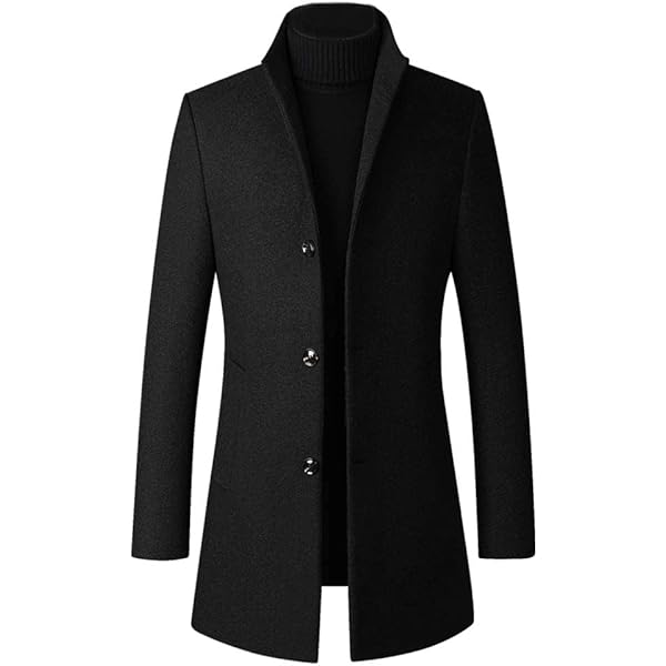 INVACHI Men's Wool Blend Coat Double Collar Trench Coat Single
