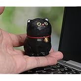 INF-STAR Handcrafted Wooden Black Cat Figurine – 2.2" Small Carved Cat Statue – Rustic Wood Mini Cat Sculpture – Cute Home Décor Gift for Cat Lovers & Collectors