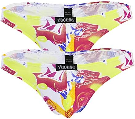 Sexy Men's Briefs Underwear Floral Printed Bikini Swimwear Cotton Hip Empty Underpants (X-Large, Floral-2PCS)