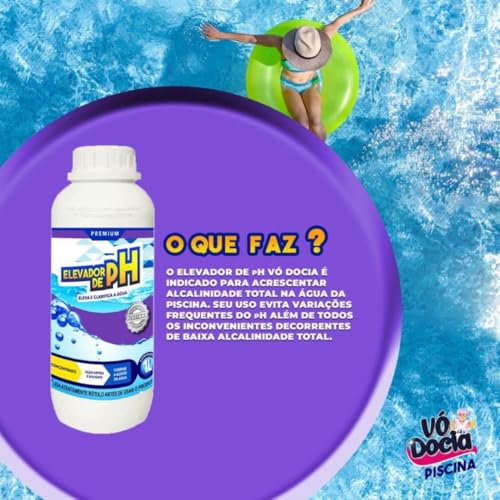 VO DOCIA, ELEVADOR DE PH agua de piscina Brilhante o Ano Inteiro 1l