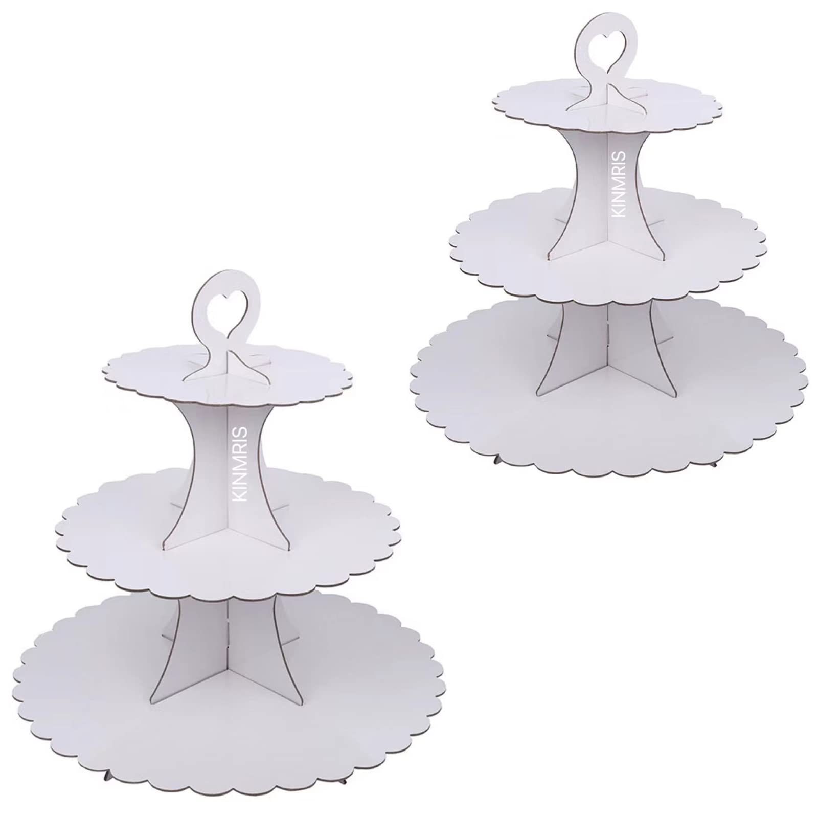 KINMRIS 2 Pack 3-Tier Lace Edge Dessert Stand, White Cardboard Cupcake Stand, Perfect for Parties & Bakery