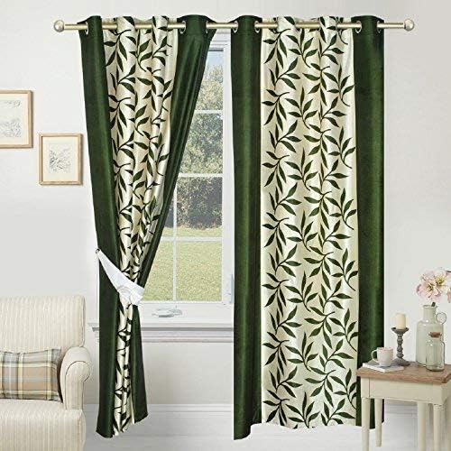 BEVI Kolaveri 2 Piece Eyelet Polyester Window Curtain Set - 5ft, Green