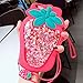 Glitter Liquid Floating Stars Red Strawberry Case with Strap for iPhone 6Plus 6s+ 6+ 3D Soft Silicone Ultra Thick Protective Cute Fresh Bling Shiny Bold Gift Kids Women Teens Girls