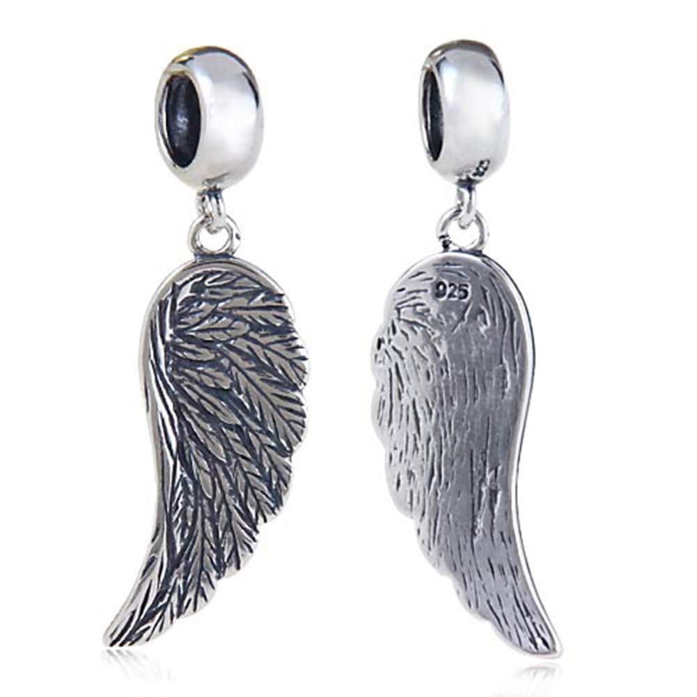 925 Sterling Silver Wing Charm Feather Charm Heart Charm Love Charm Anniversary Charm for Pandora Charm Bracelet