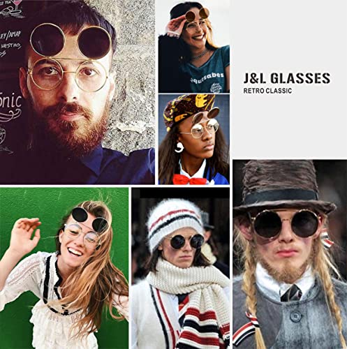 J&L Glasses Retro Flip-Up Round Goggles Seampunk Sunglasses (Silver,Black, Clear)