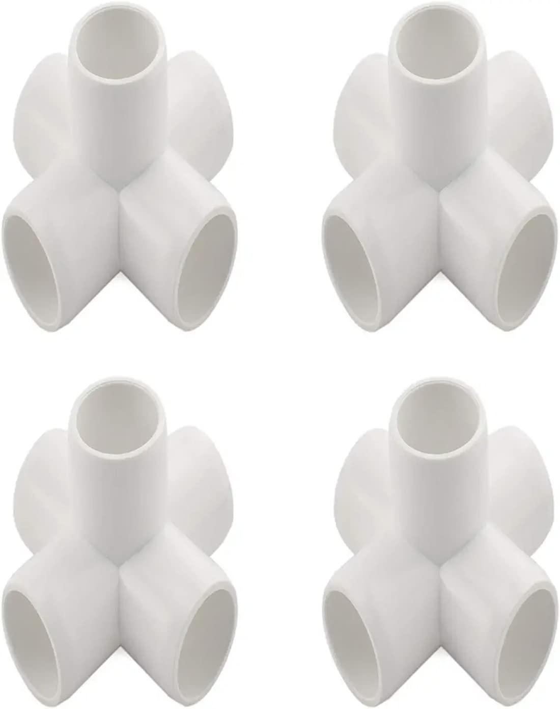 SDTC Tech 1/2" 5 Way PVC Fitting Furniture Grade Pipe Elbow Connector for DIY PVC Shelf Garden Support Structure Storage Frame, White - 4 Pack