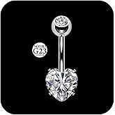 DJCIW 14G G23 Titanium Belly Button Rings for Women,Implant Grade, Internal Thread Pink Heart Gem Hypoallergenic, Available in 8mm-16mm Long Bar for Navel Piercing Healing