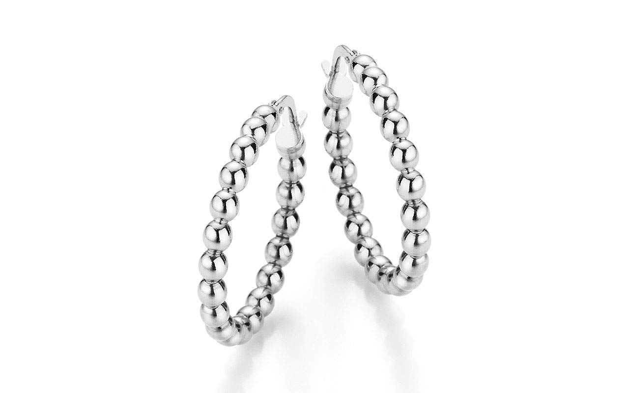 YDF Women's Ball Hoop Earrings Made of Genuine 925 Sterling Silver Rhodium Plated Ball Earrings Large Earrings Ball Ring