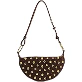 MakeMeChic Women's Rivet PU Leather Zipper Punk Saddle Bag Shoulder Handbags Purse