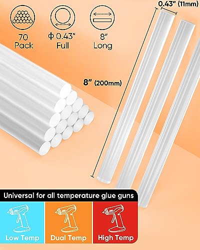 SHALL Hot Glue Sticks Full Size 11mm x 200mm x 70pcs Suitable for All Weather Glue Guns Multipurpose Suitable for Kids Adults Crafts