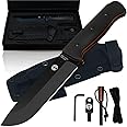 Holtzman's Gorilla Survival Bushwhacker Fixed Blade Knife with Fire Starter, G10 Scraper, and Paracord (Black) - Ideal for Camping and Survival