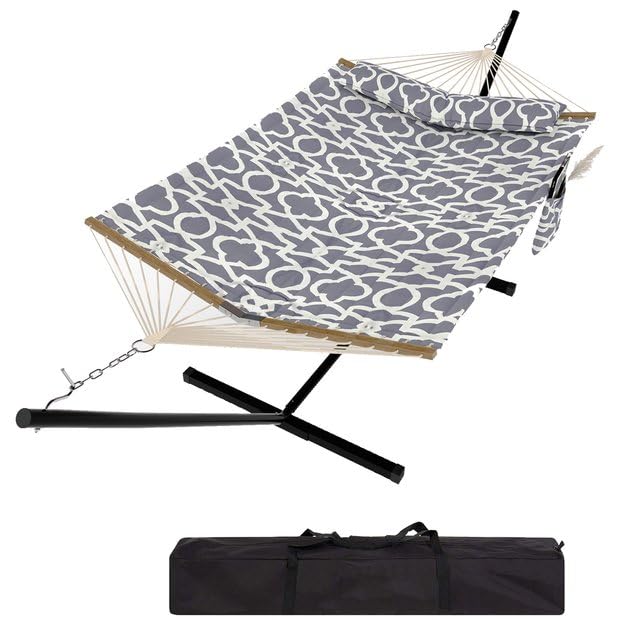Photo 1 of 2-Person Hammock Suite with Collapsible Steel Frame – Backyard Oasis & Camping Essential (450lb Support, UV-Resistant + Storage Bag),Light Gray (Concave)