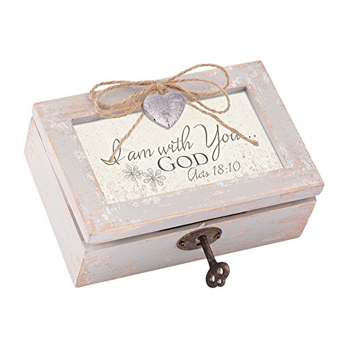 Cottage Garden I Am with Youâ€¦God Distressed Wood Locket Jewelry Music Box Plays Tune Amazing Grace