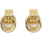 Trendy Chunky Knot Earrings for Women Gold Geometric Big Earrings Elegant Statement Lightweight Hypoallergenic Dangle Drop Fashion Jewelry