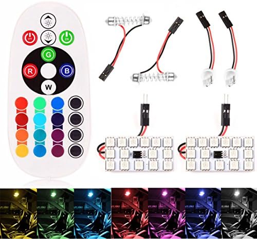 Carmoni 1-Set(2PCS) RGB 5050 24SMD LED Panel Dome Light Auto Remote Controlled Colorful Led Lamp DC 12V With T10 BA9S Festoon Adapters (15Led)