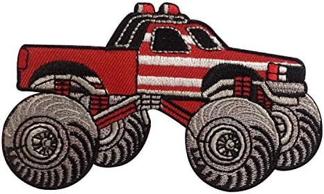 Monster Trucks Bigfoot Car Vehicle Sew on or Iron on Patches Embroidered Applique Craft Accessory for Decorate Your Clothes Jeans Tshirt Jacket Pant Bag Backpack Hat for Men Women Boys Girls Kids Red