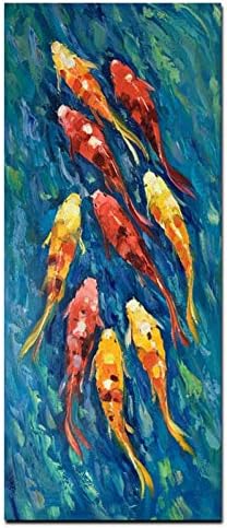 RQMQRL Print Chinese Abstract Nine Koi Fish Lotus Oil Painting On Canvas Poster Feng Shui Wall Art Picture For Living Room Modern Decor