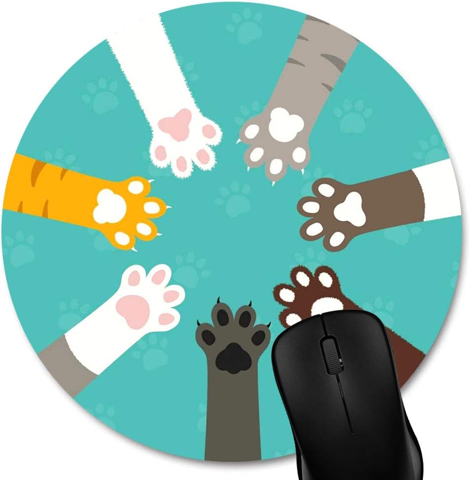 Knseva Cute Colorful Cat Paws Round Mouse Pad Custom Circular Mouse Pads for Computer Laptop
