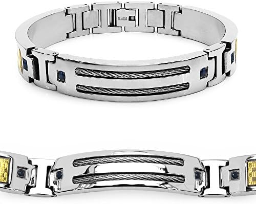 Mason Dunn Blue Sapphire Titanium Bracelet with Gold Plated Steel Inlay