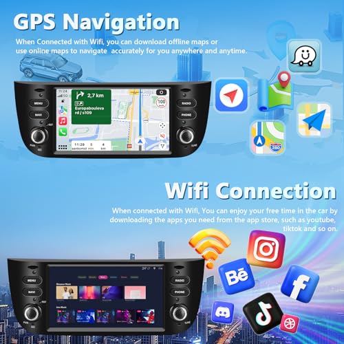 Motorsi 2+64GB Car Radio for Fiat Punto 10-16/Linea 12-15 with Wireless Carplay Android Car, Bluetooth Car Stereo Screen with GPS RDS/FM Radio SWC 5G WiFi USB +AHD/CVBS Rear Camera
