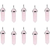 Zotoone 20pcs Natural Stone Pendant Hexagonal Prism Rose Quartz Amethyst Healing Crystals Stone Charms For Jewelry Making DIY Necklace