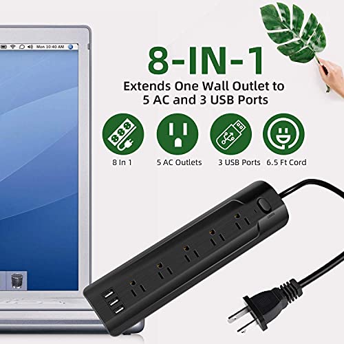 2 Prong Surge Protector Power Strip, NonPolarized 2 Prong to 3 Prong 5Outlet Adapter with 3