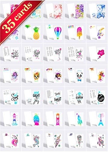 Tiny Love Cards - Set of 35 Cute Mini Cards for Hand-Written notes - ANY Occasion - 2” x 3.5”, Small Note Cards (Assortment)