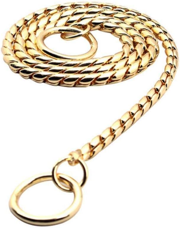 GOUSHENG collar Comfortable 6 Size Durable Copper Dog Leash Outdoor Walking Training Snak Chain Dog Collar,Golden,4Mmx55Cm