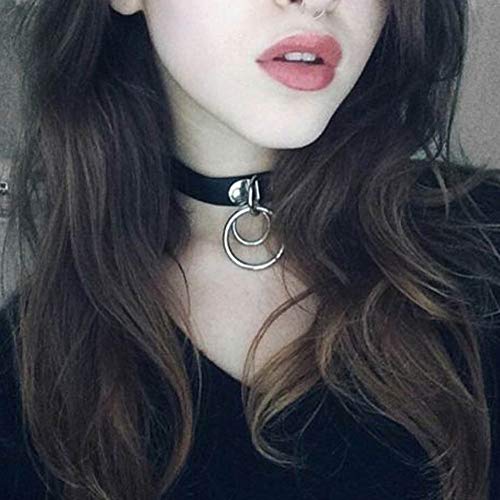 SaniswinkPunk-Unisex-Adjuktable-Double-Loop-Faux-Pelle-Sexy-Choker-Collana-Collare-Nero