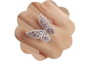 Aimimier Crystal Butterfly Ring Cubic Zirconia Bow-Knot Knuckle Ring for Women Girls