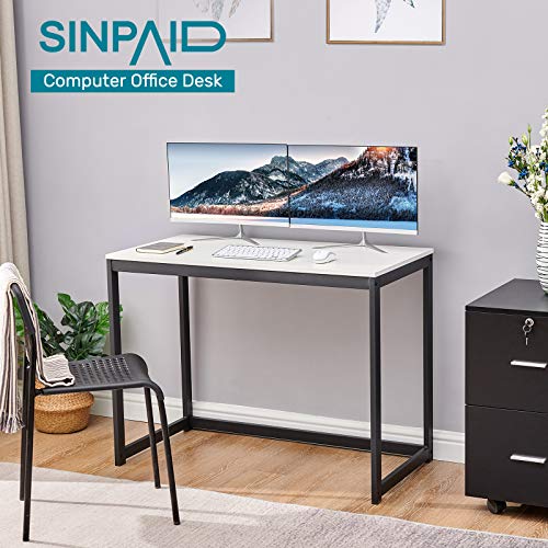 SINPAID Small White Desk 40", Simple Computer Desk Study Writing Table for Home Office School - Image 4