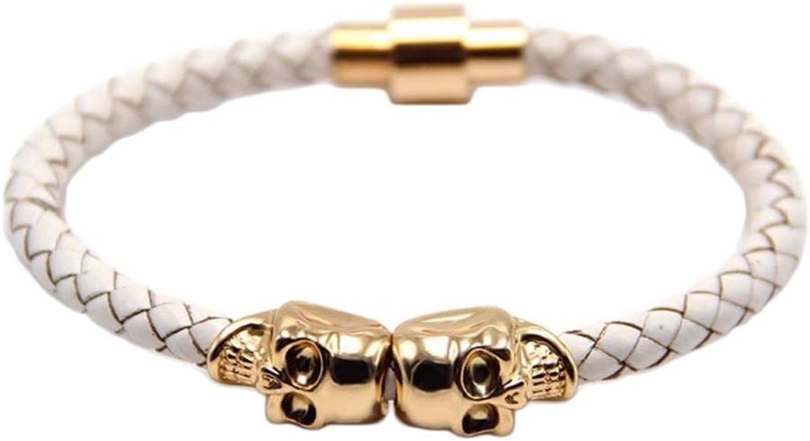 Enriko Men's Fashion Dual Gold Skull Premium Leather Bracelet
