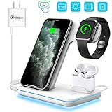 WAITIEE Wireless Charger,3 in 1 Qi-Certified 15W Fast Charging Station for Apple iWatch Series 5/4/3/2/1,AirPods,Compatible with iPhone 11 Series/XS MAX/XR/XS/X/8/8 Plus/Samsung (White)