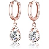 SLUYNZ Sterling Silver CZ Hoop Earrings Drop for Women Teens Sparkly Teardrop Huggie Earrings Simulated Diamond Earrings