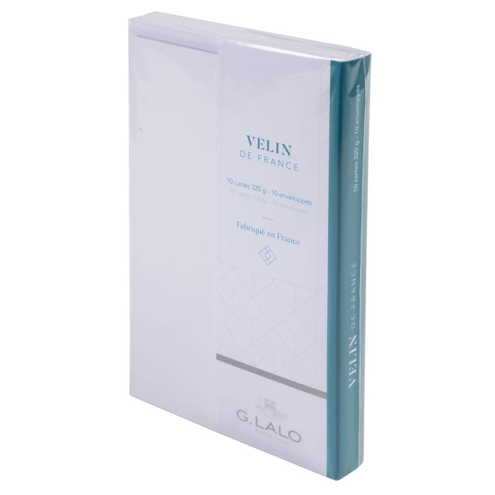 Lalo 25500L - Velin de France Correspondence bag including 10 plain business cards 8.5x13.5 cm 320g and 10 lined envelopes 9x14 cm, French Vellum, White — image 1