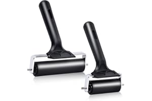 Wlivxch 2Pcs Hard Rubber Brayer Rollers (4 Inch and 2.2 Inch) for Printmaking, Ink Printing, Gluing Application, Stamping, Boat Flooring and Wallpaper Installation - Black Tool