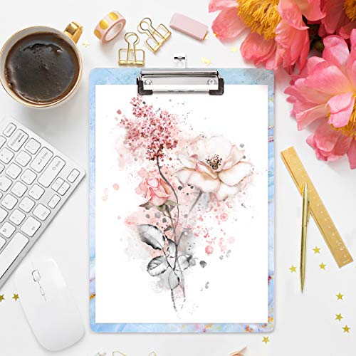 Decorative Clipboard, Marble Clipboard, Designed Clipboard, WAVEYU Cute Hardboard Office Clipboard with Low Profile Clip for Students Classroom School and Office Use, Blue (12.5"x8.5")