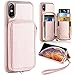 ZVE Wallet Case for iPhone Xs Max with Credit Card Holder Slot Leather Wallet Zipper Pocket Purse Handbag Wrist Strap Case for Apple iPhone Xs Max - 6.5 inch 2018 - Rose Gold
