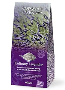 English Culinary Lavender Flowers by Cotswold Lavender. Pure English Flower Grains. Perfect for Tea, Cooking, Baking, Jams, Garnish, Ice Cream. Recipe Card. 7floz (200ml), measured in volume not in oz