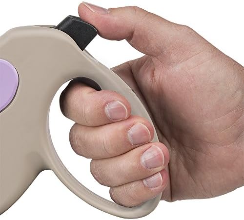 Guinzaglio per Cani Allungabile AMIGO SMALL, Guinzaglio per Cani Taglia Piccola fino a 15 Kg. Cordino max 5 m. Unico Pulsante per Blocco e Rilascio, Beige, Cover Viola