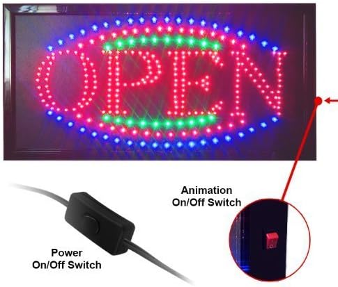 Animated Motion LED Open Sign Neon Light Multi Color Large 12"x23" 3 Chain + Way Animation Switch