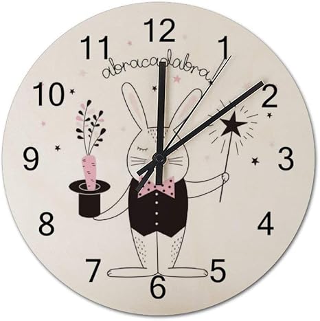 Amazon Co Jp 壁掛け時計 かわいい 魔術師 ウサギ 木製 掛け時計 壁時計 連続秒針 セイコー 静音 サイレント 壁かけ時計 部屋 インテリア 掛時計 見やすい 玄関 円形 アラビア数字 電池式 おしゃれ 寝室 リビングルーム 直径40 Cm Home Kitchen