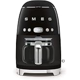 Smeg 50's Retro Style Aesthetic Drip Coffee Machine with 10 Cup Glass Carafe, Auto Start Feature, Keep Warm Plate, and Two Coffee Strength Settings (Black)