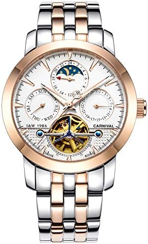 Men's Watch Automatic Mechanical Tourbillon Stainless Stell Date White Dial Skeleton Watch