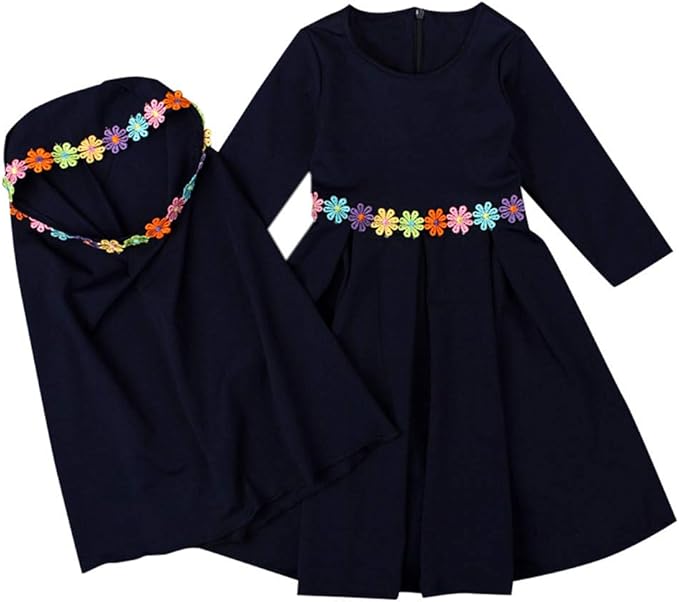 Amazon Com Muslim Islamic Baby Girls Abaya With Embroider Hijab Full Length Robe Burka Maxi Little Kids Toddler Baby Girl Dresses Clothing