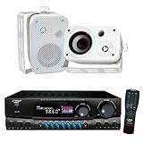 Pyle Stereo Receiver with Waterproof Speaker Package - PT260A 200 Watts Digital AM/FM Stereo Receiver Amplifier - PDWR30W 3.5'' Indoor/Outdoor Waterproof On-Wall Speakers (White) (Pair)